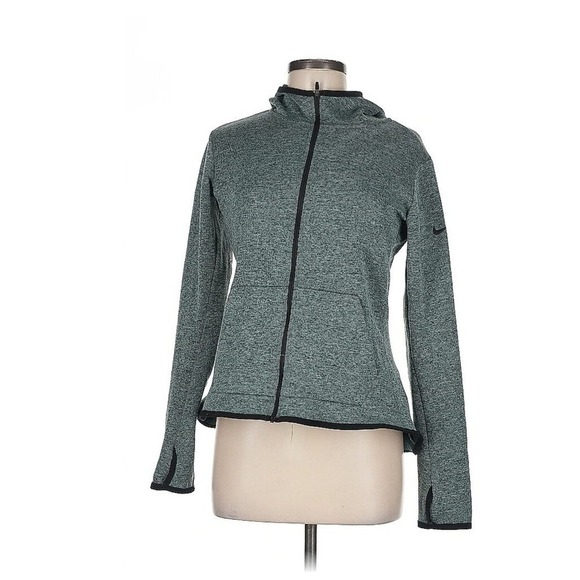 Nike Full Zip Hoodie Jacket Women's Medium Gray Cowl Neck Activewear - Picture 1 of 3